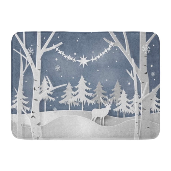 GODPOK Abstract Blue Winter Christmas Concept with White Cut Papercut Animal Rug Doormat Bath Mat 23.6x15.7 inch
