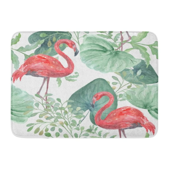 GODPOK Abstract Pink Modern Watercolor Tropical Pattern with Leaves Birds Flamingo on White Red Spring Beautiful Rug Doormat Bath Mat 23.6x15.7 inch