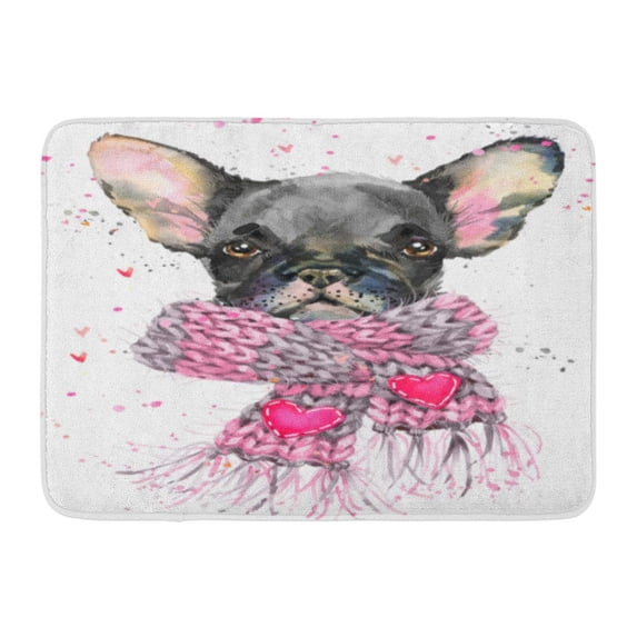 GODPOK Abstract White Animal French Bulldog Watercolor Cute Puppy Dog Drawing Baby Rug Doormat Bath Mat 23.6x15.7 inch