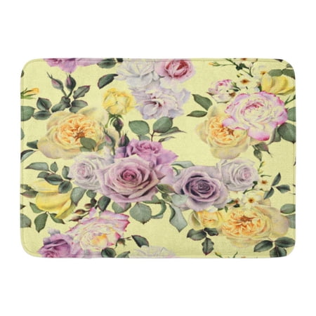 GODPOK Accent Colorful Summer Floral Pattern Roses Watercolor Green Abstract Arrangement Rug Doormat Bath Mat 23.6x15.7 inch