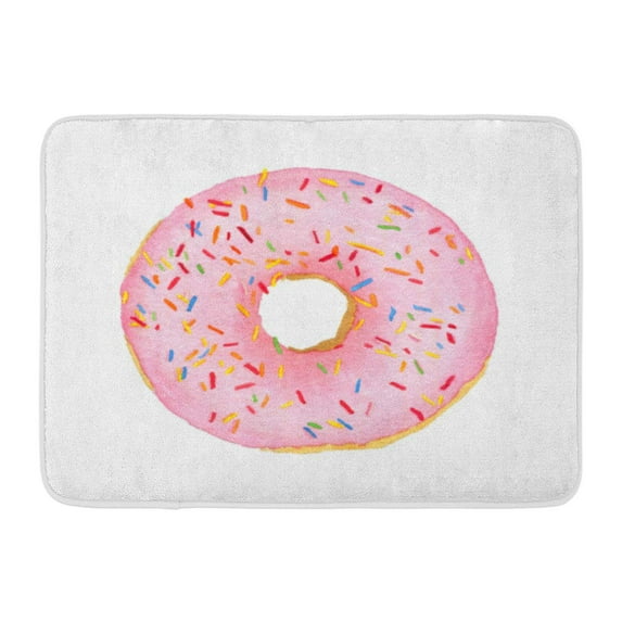 GODPOK American Doughnut Watercolor Pink with Sprinkles Donut White Top View Above Baked Rug Doormat Bath Mat 23.6x15.7 inch