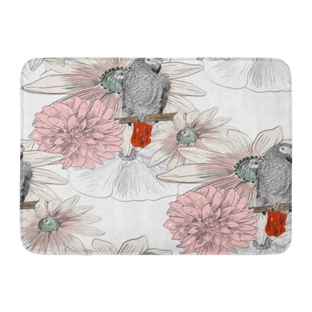 GODPOK Animal Gray Abstract Sketch of Parrot with Flowers Hand Drawn Pink Floral Ara Rug Doormat Bath Mat 23.6x15.7 inch