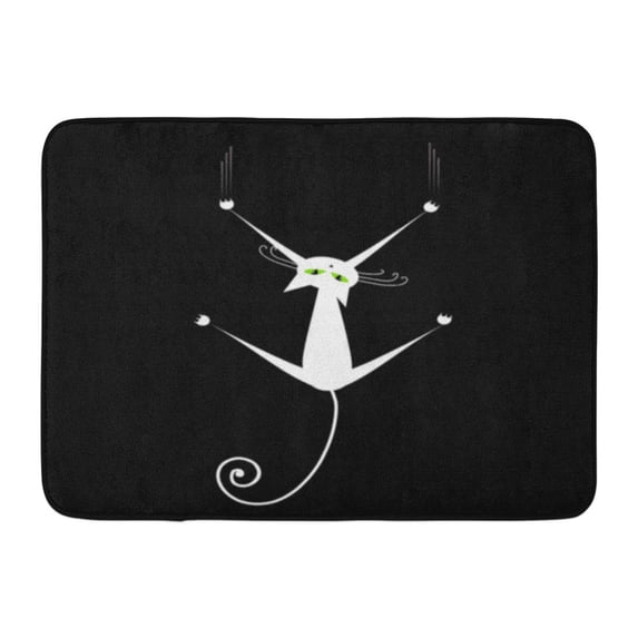 GODPOK Animals Kitty Relax White Cat Silhouette on Black for Your Design Abstract Beautiful Rug Doormat Bath Mat 23.6x15.7 inch