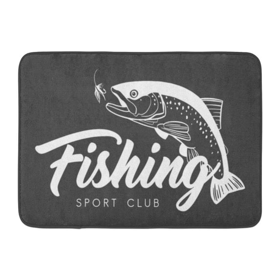 GODPOK Aquatic White Angling Fishing Sport Club Hand Drawn Lettering Animal Association Rug Doormat Bath Mat 23.6x15.7 inch