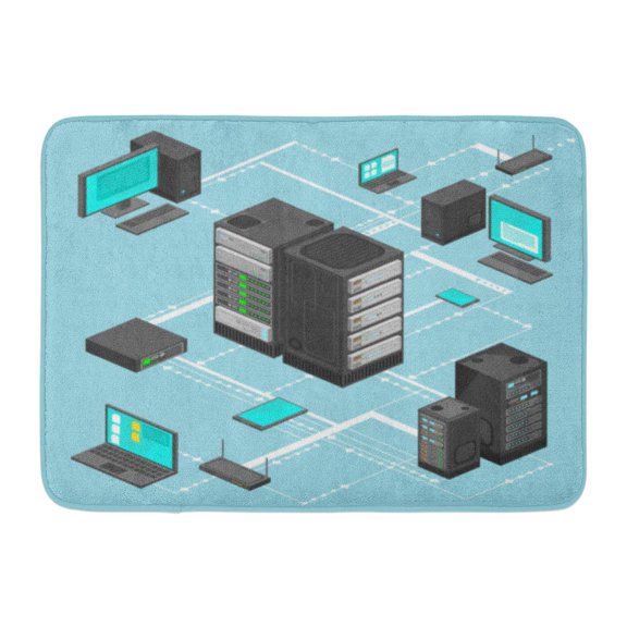GODPOK Arrow File Data Network Management Isometric Map with Networking Servers Computers and Device Cloud Flat Rug Doormat Bath Mat 23.6x15.7 inch