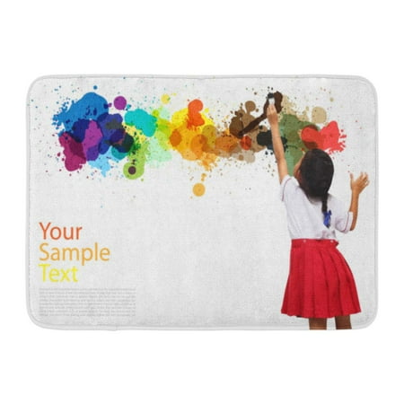 GODPOK Asian Colorful Child Girl Holding Paint Brush Painting on White Wall Kid School Rug Doormat Bath Mat 23.6x15.7 inch