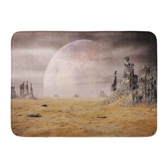 GODPOK Astronomy SciFi Alien Planet Landscape with Strange Rock Formations 3D Render Artistic Atmosphere Rug Doormat Bath Mat 23.6x15.7 inch