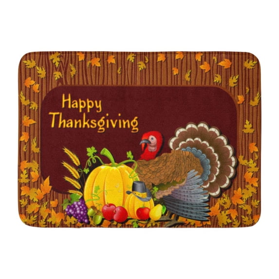 GODPOK Autumn Colorful Cornucopia of Greeting for Thanksgiving with Vegetable and Turkey White Dinner Fall Rug Doormat Bath Mat 23.6x15.7 inch