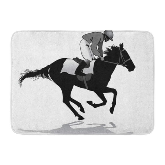 GODPOK Back Black Action Jockey Riding on Horseback Horse Racing Competition Silhouette White Animals Chasing Rug Doormat Bath Mat 23.6x15.7 inch