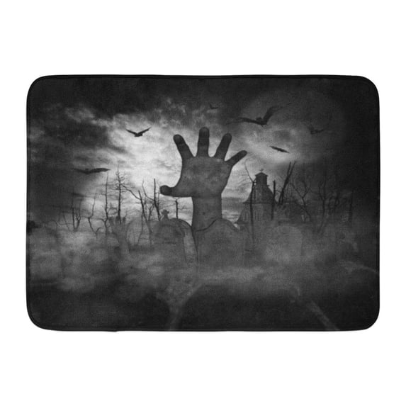 GODPOK Bats Rendering 3D of Halloween Concept Zombies Undead Rising from Graveyard Autumn Castle Rug Doormat Bath Mat 23.6x15.7 inch