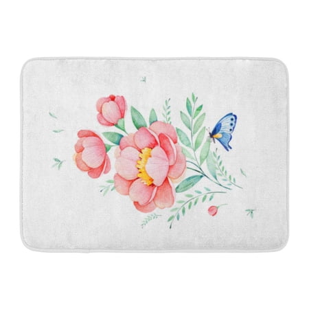 GODPOK Beautiful Watercolor Flowers Leaves Branches and Butterfly Your Project Wedding Birthday Bouquets Wreaths Rug Doormat Bath Mat 23.6x15.7 inch