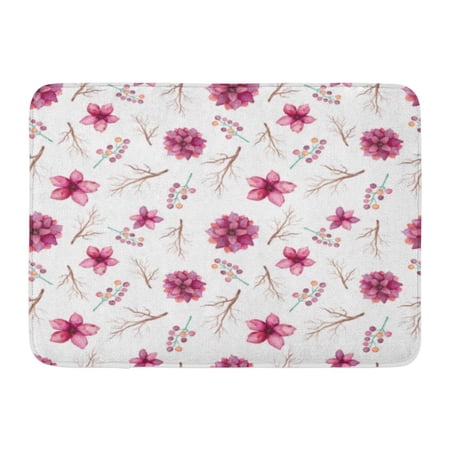 GODPOK Beautiful White Floral Watercolor Deep Pink Flowers Berries and Branches Abstract Berry Rug Doormat Bath Mat 23.6x15.7 inch