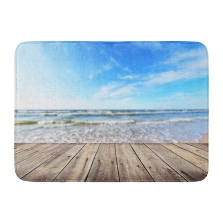 GODPOK Beauty Blue Beach Empty Table for Display Montages White Beautiful Clear Rug Doormat Bath Mat 23.6x15.7 inch