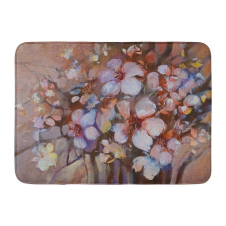 GODPOK Beauty Pink Acrylic Almonds Blossom Painting on Canvas Purple Beautiful Bloom Rug Doormat Bath Mat 23.6x15.7 inch
