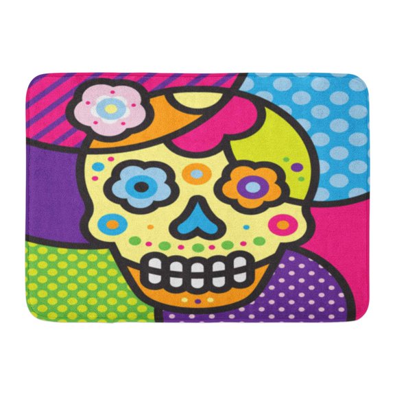 GODPOK Birthday Blue Gallery Scull Mexico Pop Modern for Your Design Green Face Smiley Rug Doormat Bath Mat 23.6x15.7 inch