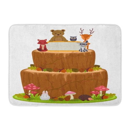 GODPOK Birthday Green Anniversary of Cake in Woodland with Animals Mushroom and Pine Cones Bear Cartoon Rug Doormat Bath Mat 23.6x15.7 inch