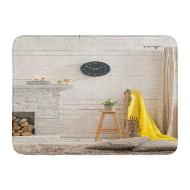 GODPOK Black Bookcase White Clock Wooden Wall with Fireplace Style Yellow Interior Blue Contemporary Rug Doormat Bath Mat 23.6x15.7 inch