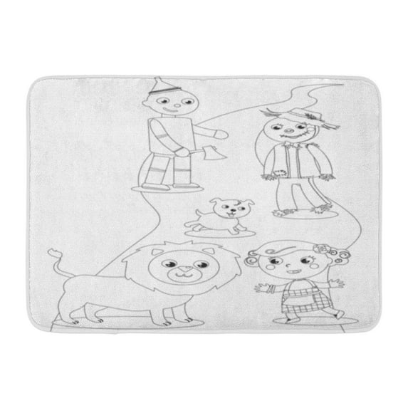GODPOK Black Brick The Wizard of Oz Dorothy with Her Dog Scarecrow and Tin Man Meets Lion Coloring White Road Rug Doormat Bath Mat 23.6x15.7 inch