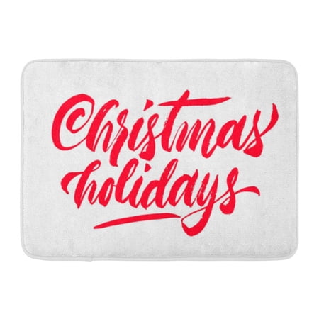 GODPOK Black Christmas Holidays Calligraphy Handwriting Lettering Brush Pen Ink Red Bright Inscription White Rug Doormat Bath Mat 23.6x15.7 inch