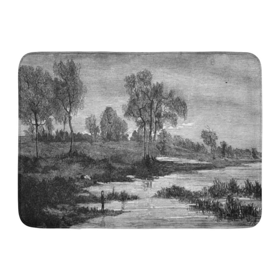 GODPOK Black Etching Landscapes by Fritz Van De Kerchove Vintage Engraved Magasin Pittoresque 1876 White Antique Rug Doormat Bath Mat 23.6x15.7 inch