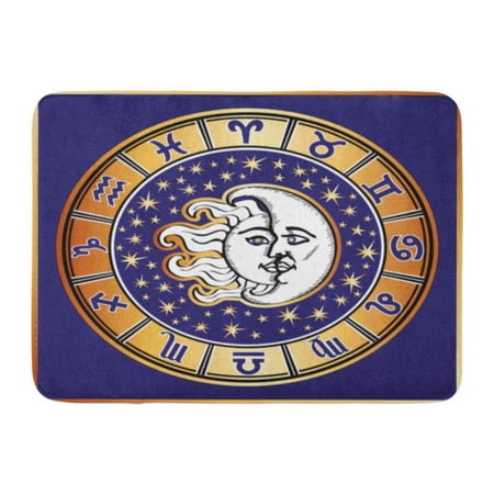 GODPOK Black Gold The Horoscope Circle with Zodiac Signs Stars and Symbol of Sun and Moon in Blue Sagittarius Rug Doormat Bath Mat 23.6x15.7 inch