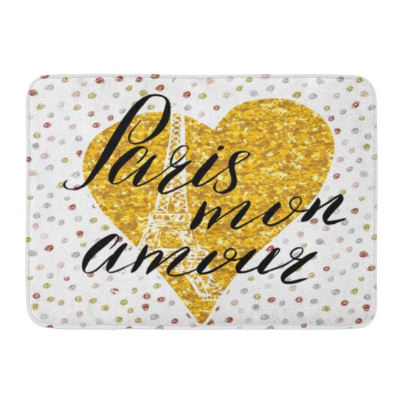 GODPOK Black Modern Paris My Love Lettering Sign on Gold Glitter Heart with Sketch Eiffel Tower Abstract Cute Rug Doormat Bath Mat 23.6x15.7 inch