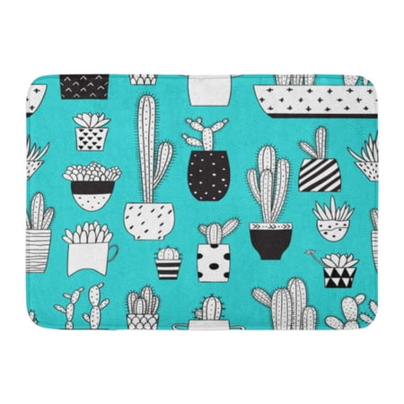GODPOK Black and White Cactus and Succulents on Blue with in Minimalistic Geometric Scandinavian Style Cute Rug Doormat Bath Mat 23.6x15.7 inch