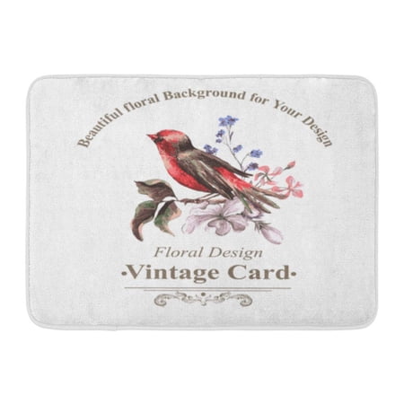 GODPOK Blossom Beige Flower Vintage Floral with Bird on Branch Watercolor Pink Summer Botanical Rug Doormat Bath Mat 23.6x15.7 inch