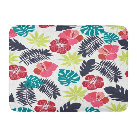 GODPOK Blossom Colorful Aloha with Tropical Flowers and Leaves Green Beach Botanical Rug Doormat Bath Mat 23.6x15.7 inch