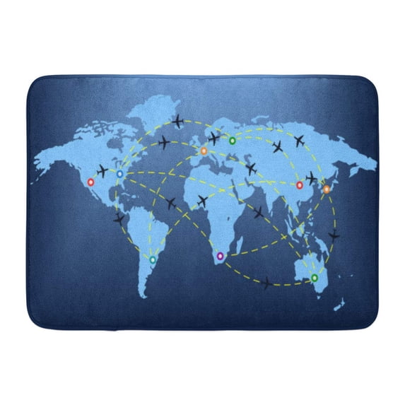 GODPOK Blue Abstract Plane Routes Over World Map with Markers Pointers Travel by Airplane Concept Flight Path Rug Doormat Bath Mat 23.6x15.7 inch
