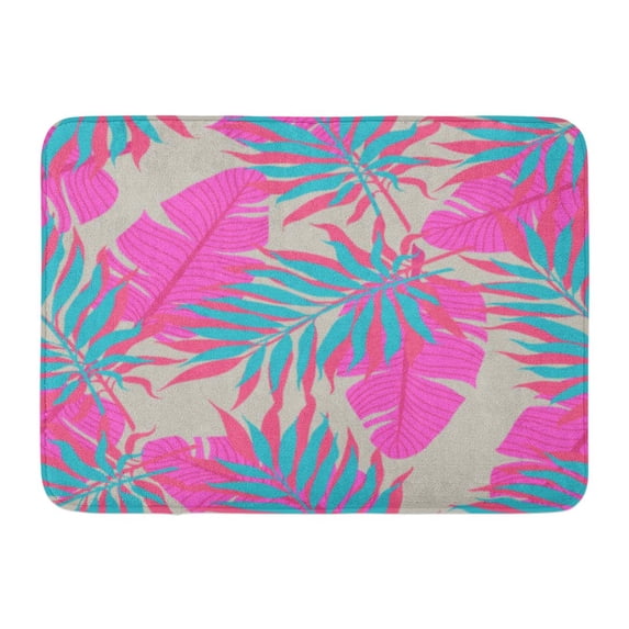 GODPOK Blue Jungle Summer Exotic Floral Tropical Palm Banana Leaves Abstract Memphis Plant Flower Nature Aloha Rug Doormat Bath Mat 23.6x15.7 inch