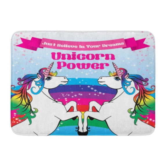 GODPOK Blue Unicorn Power Rainbow Motivation Stars Cute Text Just Believe in Your Dreams Colorful Rug Doormat Bath Mat 23.6x15.7 inch