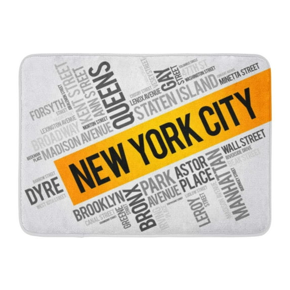 GODPOK Border America List of Streets in New York City Word Cloud Collage and Travel Concept Big Broadway Rug Doormat Bath Mat 23.6x15.7 inch