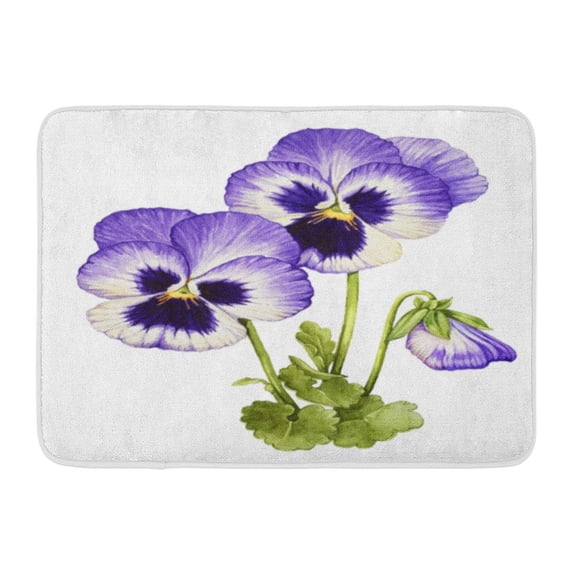 GODPOK Botanical Purple Pansy Watercolor with Pansies Flower White Violet Leaf Rug Doormat Bath Mat 23.6x15.7 inch