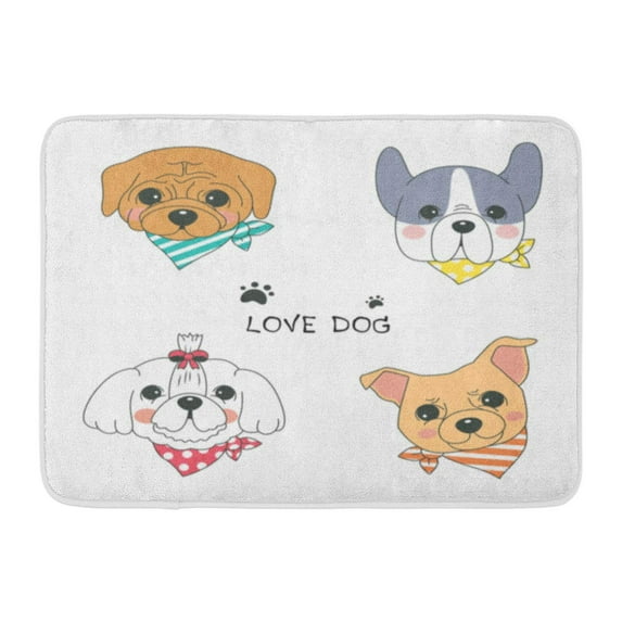 GODPOK Bow White Animal Dog Cute Cartoon Design Bulldog French Boxer Pug Shih Tzu Chihuahua Beautiful Cool Rug Doormat Bath Mat 23.6x15.7 inch