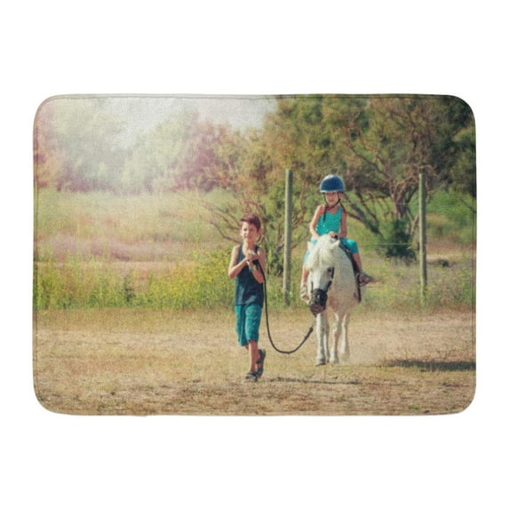 GODPOK Breeding Brown Equestrian Childrens Spend Time with The Horse Little Girl Riding Boy Leading Animal Rug Doormat Bath Mat 23.6x15.7 inch