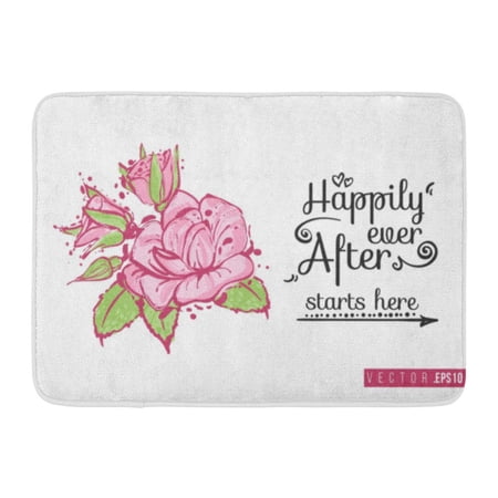 GODPOK Bridal with Flowers and Text Happily Ever After Starts Here Tender Pink Composition for Wedding Nuptials Rug Doormat Bath Mat 23.6x15.7 inch