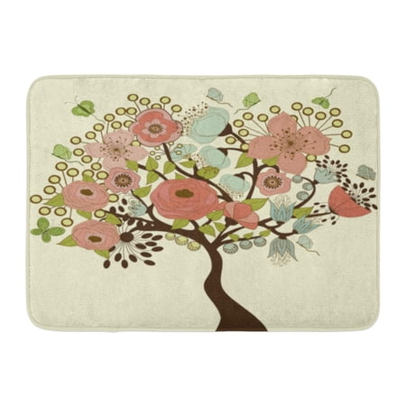 GODPOK Brown Blossom Beige Abstract Flowering Tree Blue Beautiful Green Branch Rug Doormat Bath Mat 23.6x15.7 inch