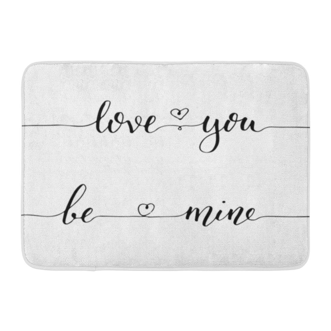GODPOK Calligraphy Hand Lettering Love You and Be Mine Words Black Ink White Valentine's Day Design Write Rug Doormat Bath Mat 23.6x15.7 inch - image 1 of 1