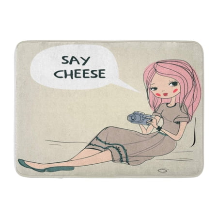 GODPOK Cartoon Colorful Model Cute Girl with Camera Beautiful Character Rug Doormat Bath Mat 23.6x15.7 inch