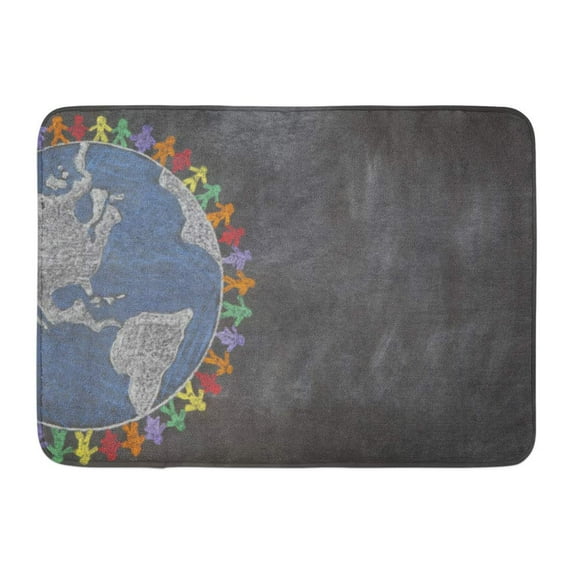 GODPOK Chalkboard Shows Multi Ratial People Holding Hands Around The World to Care for Earth Peace and Unity Rug Doormat Bath Mat 23.6x15.7 inch