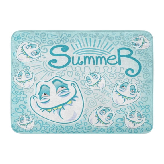 GODPOK Chat White Calligraphy Summer Internet Memes in Doodle Style Smiling Face Dreaming About Cartoon Rug Doormat Bath Mat 23.6x15.7 inch