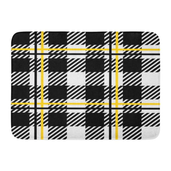 GODPOK Checkered White Abstract Black and Yellow Tartan Plaid British Clan Rug Doormat Bath Mat 23.6x15.7 inch