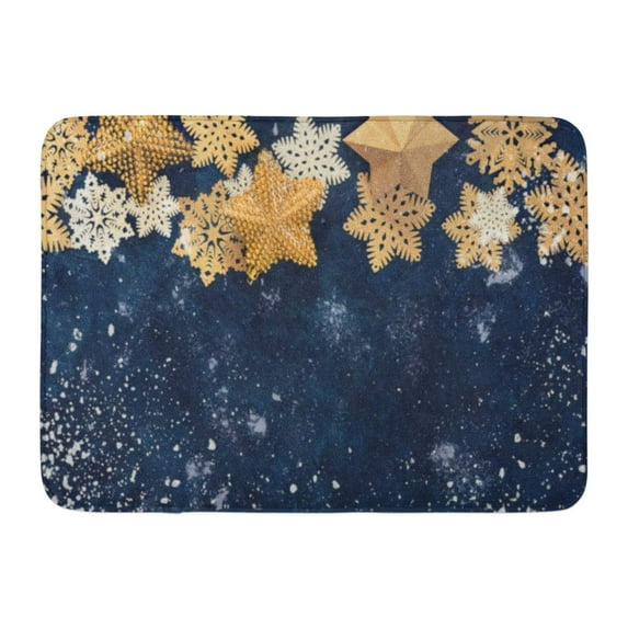 GODPOK Christmas on The Blue Vintage Snowflakes and Golden Stars New Year Holiday Mock Up Scandinavian Style Rug Doormat Bath Mat 23.6x15.7 inch