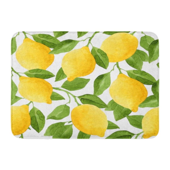GODPOK Citrus Tree Bright Yellow Watercolor Lemons and Green Leaves White Botanical Branch Food Rug Doormat Bath Mat 23.6x15.7 inch