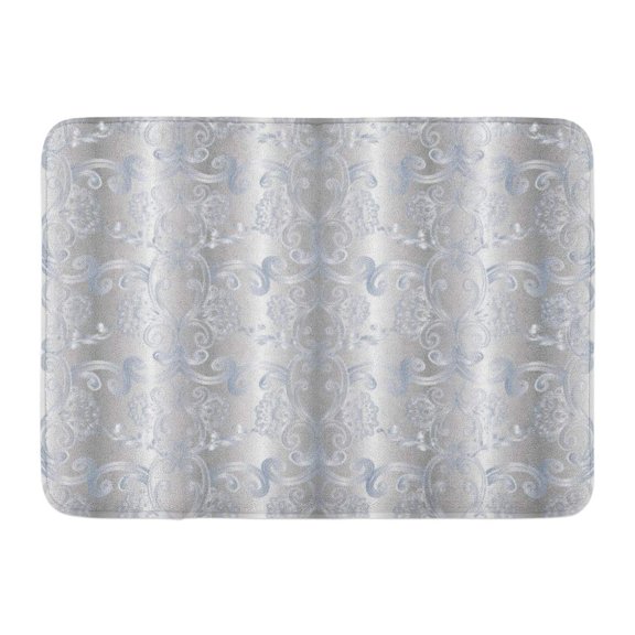 GODPOK Classic Silver Floral 3D with Line Tracery Flowers Leaves and Antique Flourish Ornaments Drapery Light Rug Doormat Bath Mat 23.6x15.7 inch