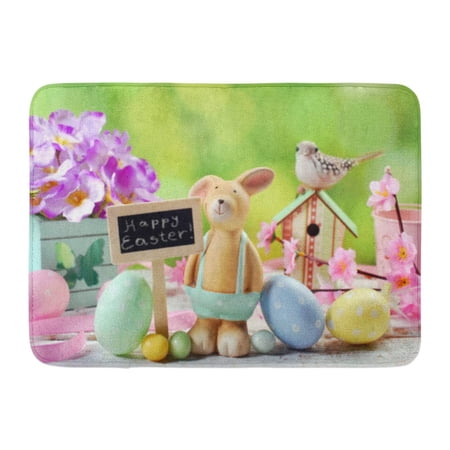 GODPOK Colorful April Easter with Funny Clay Rabbit Eggs and Chalkboard for Greetings Text on Green Spring Rug Doormat Bath Mat 23.6x15.7 inch