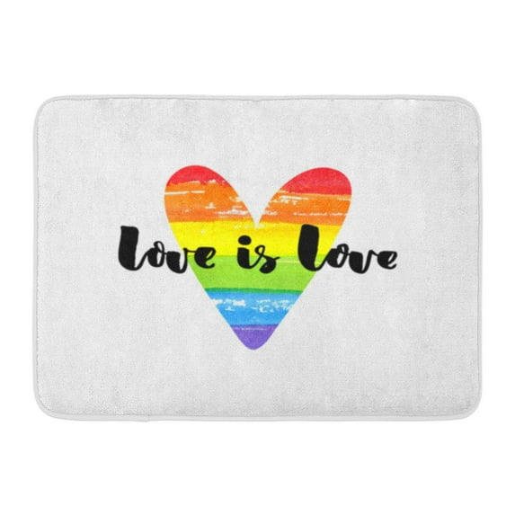 GODPOK Colorful Watercolor Love is Inspirational Quote on Rainbow Heart Gay Pride Slogan Homosexuality Emblem Rug Doormat Bath Mat 23.6x15.7 inch