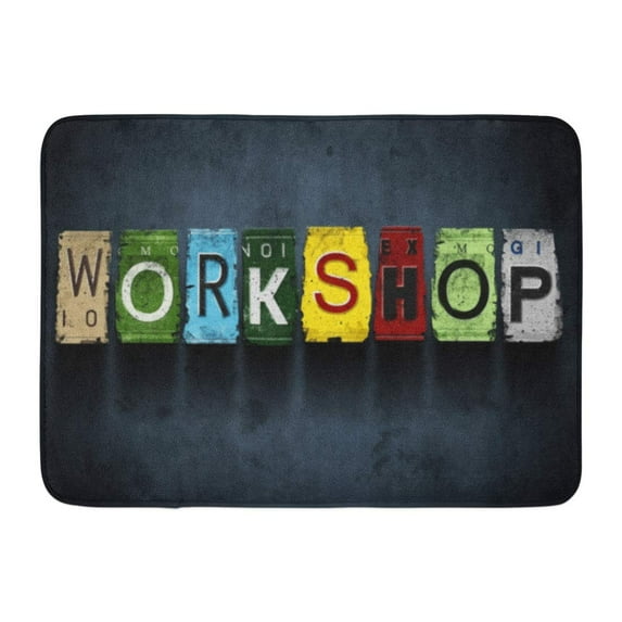 GODPOK Crash Creative Workshop Word on Vintage Broken Car License Plates Concept Sign Number Accident Rug Doormat Bath Mat 23.6x15.7 inch