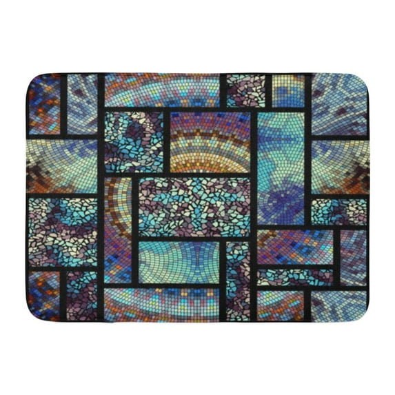 GODPOK Curve Black Ceramic Symmetric Mosaic Pattern Continuity Ethnic Rug Doormat Bath Mat 23.6x15.7 inch